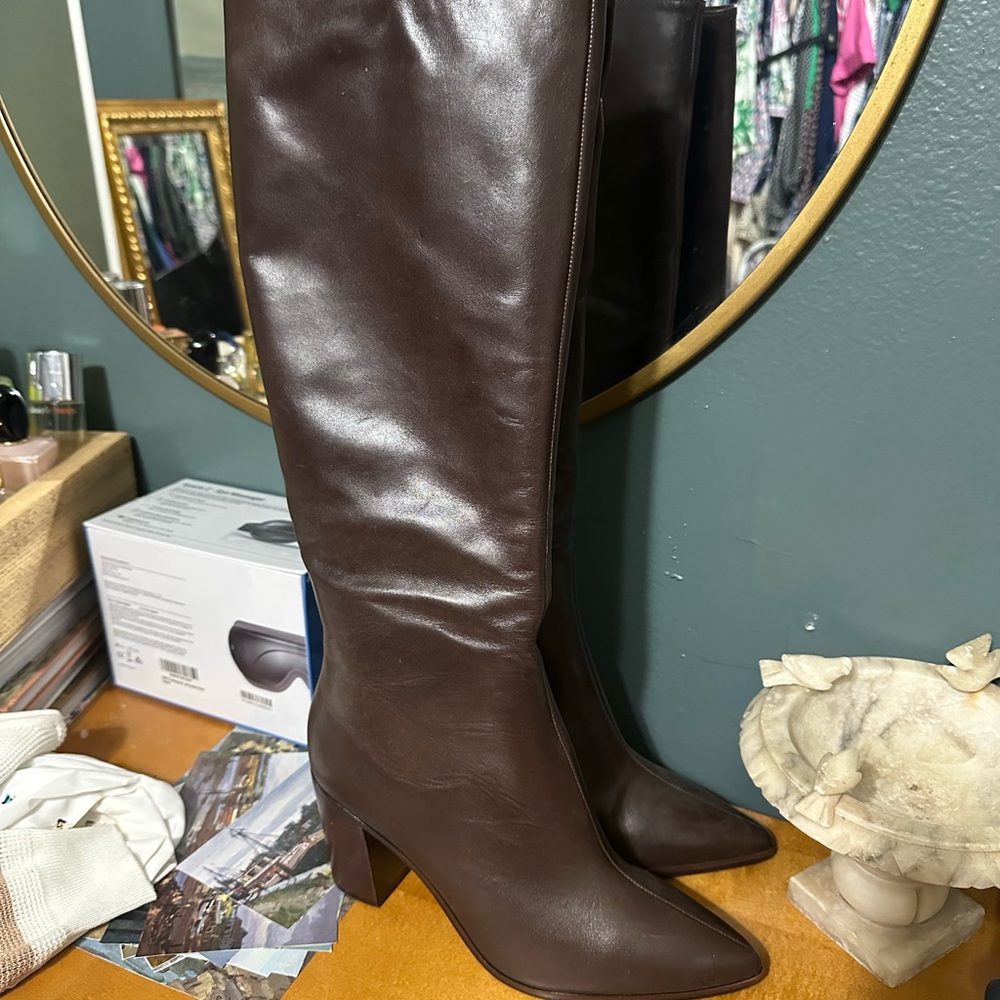 Schutz Mikki Up Block Boots Brown Leather Boots 8.5 B